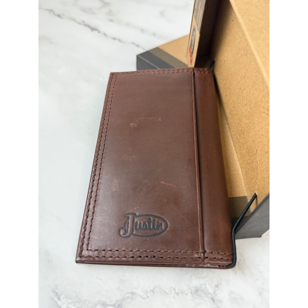 Justin Jr Rodeo Wallet Brown Genuine Leather NWT Boot Stitch - Picture 5 of 6
